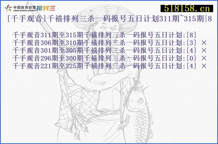 [千手观音]千禧排列三杀一码报号五日计划311期~315期|8