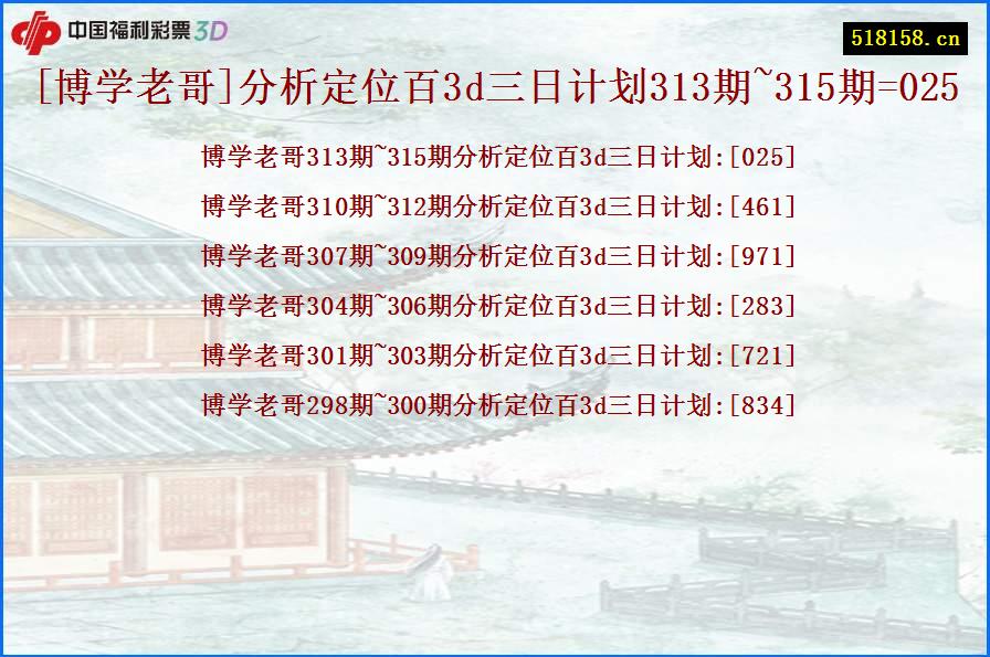 [博学老哥]分析定位百3d三日计划313期~315期=025