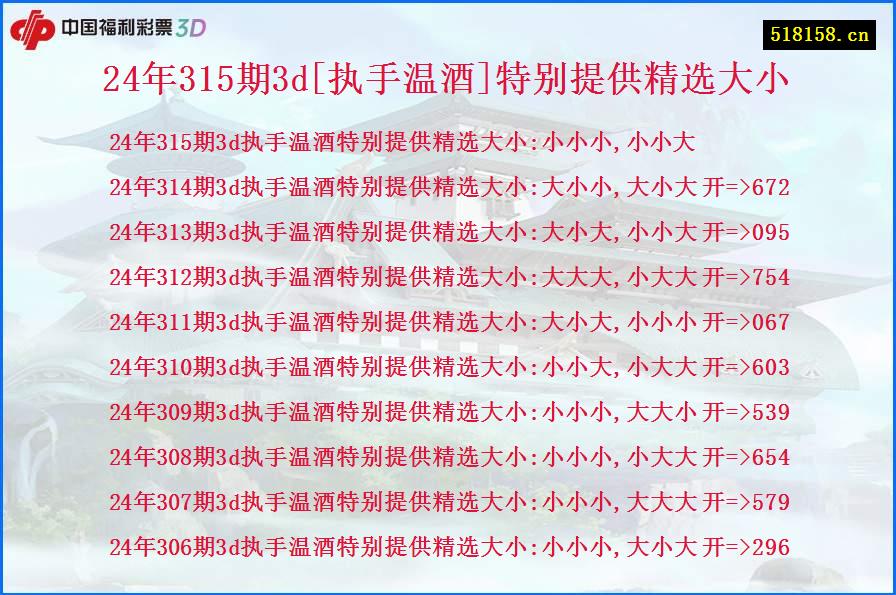 24年315期3d[执手温酒]特别提供精选大小