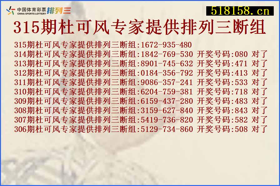 315期杜可风专家提供排列三断组