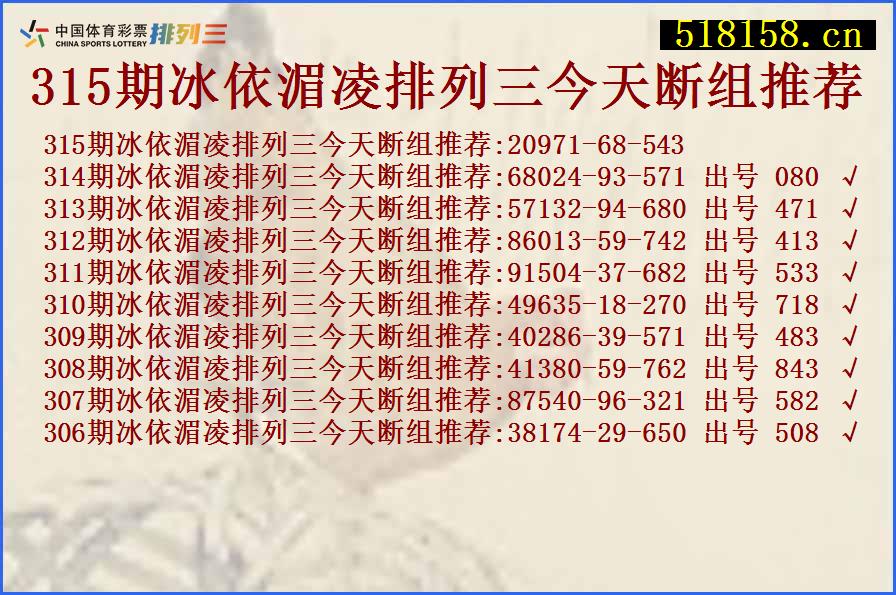 315期冰依湄凌排列三今天断组推荐