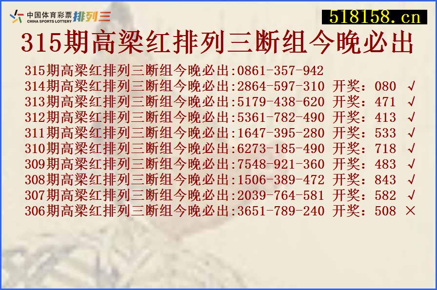 315期高梁红排列三断组今晚必出