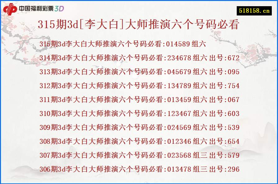 315期3d[李大白]大师推演六个号码必看