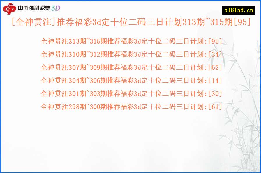 [全神贯注]推荐福彩3d定十位二码三日计划313期~315期[95]