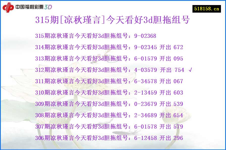 315期[凉秋瑾言]今天看好3d胆拖组号