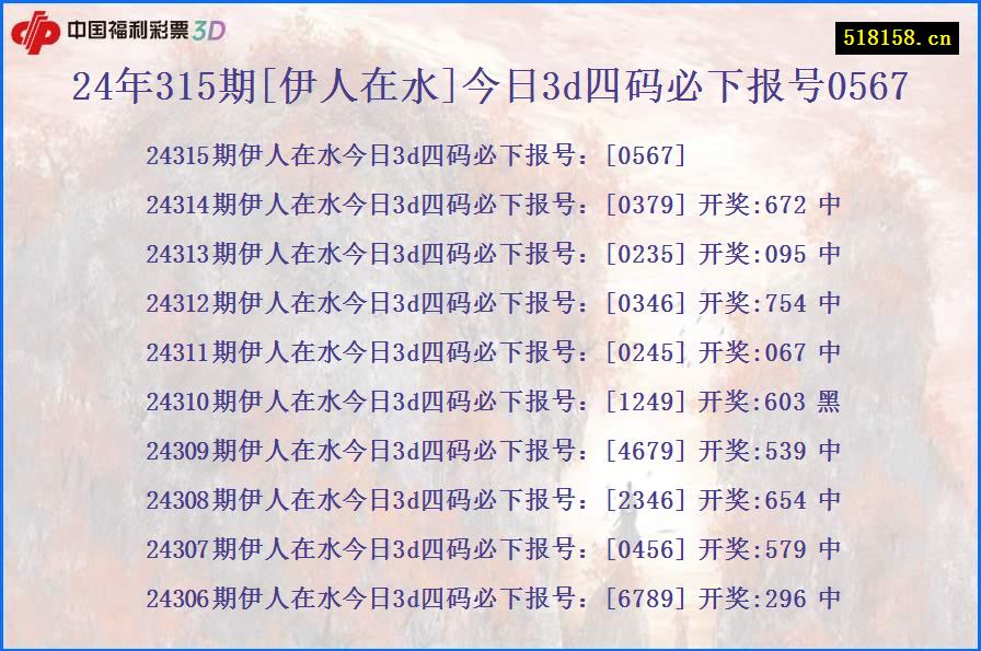 24年315期[伊人在水]今日3d四码必下报号0567