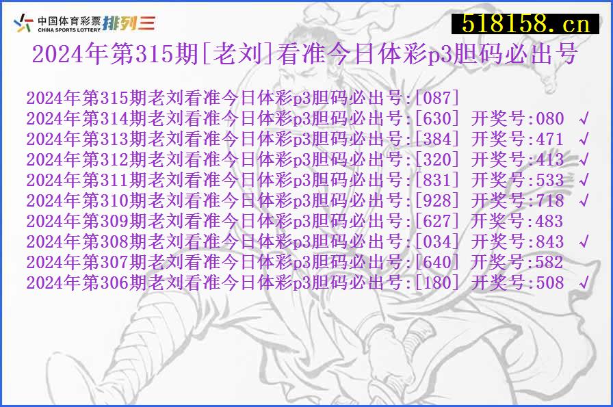 2024年第315期[老刘]看准今日体彩p3胆码必出号