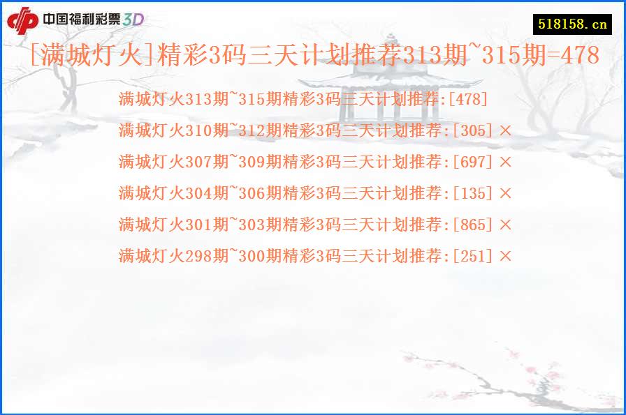 [满城灯火]精彩3码三天计划推荐313期~315期=478