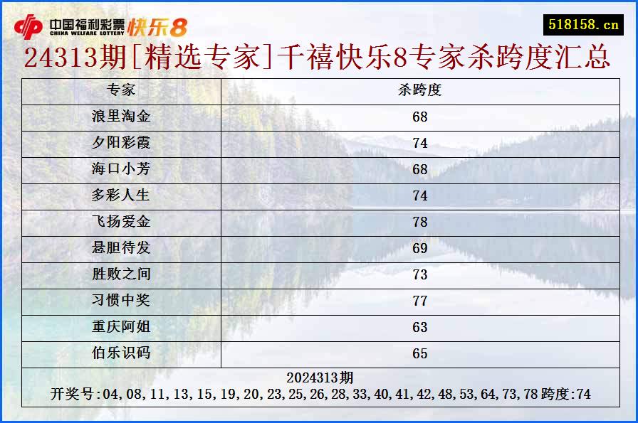 24313期[精选专家]千禧快乐8专家杀跨度汇总