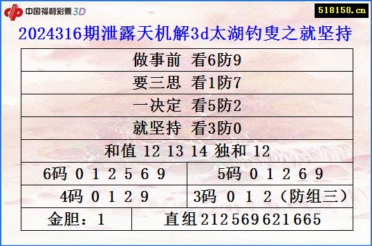 2024316期泄露天机解3d太湖钓叟之就坚持