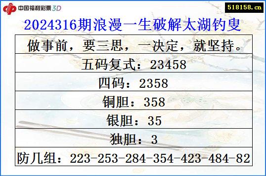 2024316期浪漫一生破解太湖钓叟