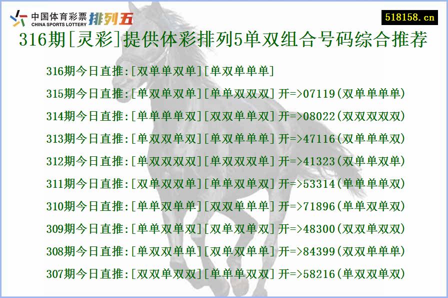 316期[灵彩]提供体彩排列5单双组合号码综合推荐