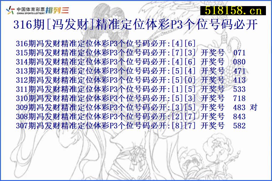 316期[冯发财]精准定位体彩P3个位号码必开