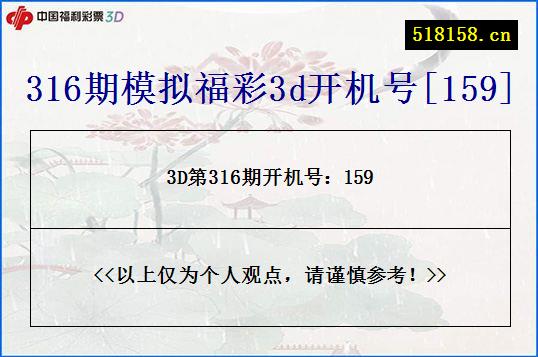 316期模拟福彩3d开机号[159]