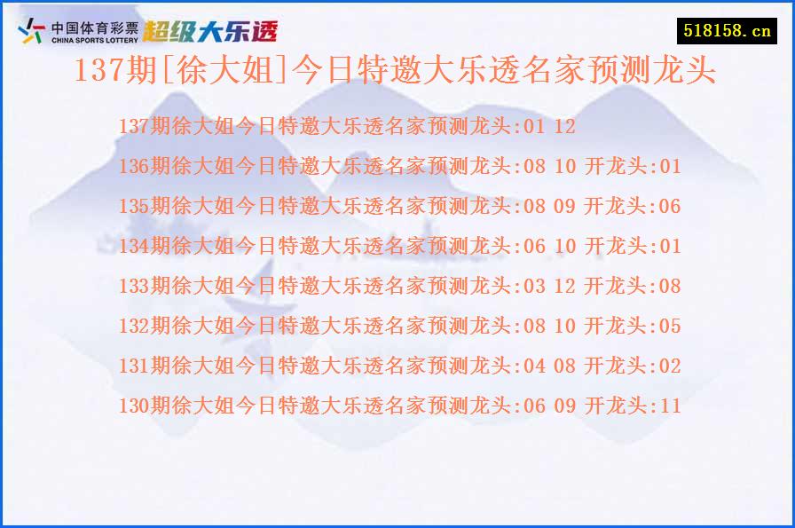 137期[徐大姐]今日特邀大乐透名家预测龙头