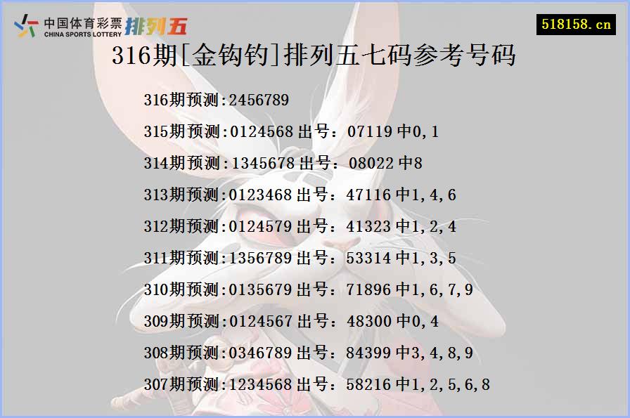 316期[金钩钓]排列五七码参考号码