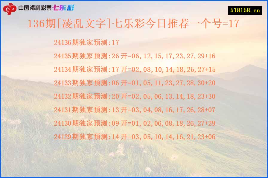 136期[凌乱文字]七乐彩今日推荐一个号=17