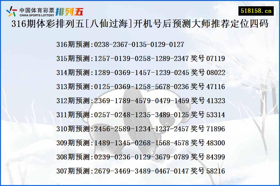 316期体彩排列五[八仙过海]开机号后预测大师推荐定位四码