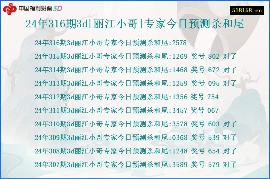 24年316期3d[丽江小哥]专家今日预测杀和尾