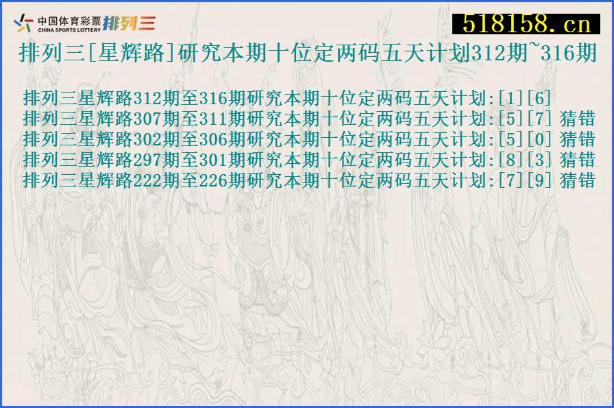 排列三[星辉路]研究本期十位定两码五天计划312期~316期