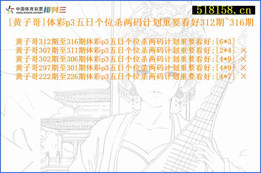 [黄子哥]体彩p3五日个位杀两码计划重要看好312期~316期