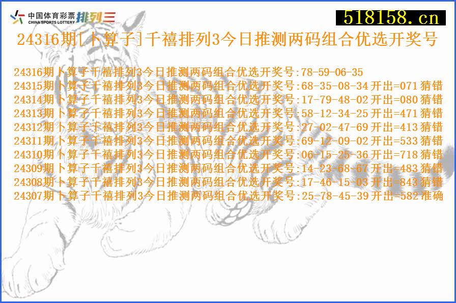 24316期[卜算子]千禧排列3今日推测两码组合优选开奖号