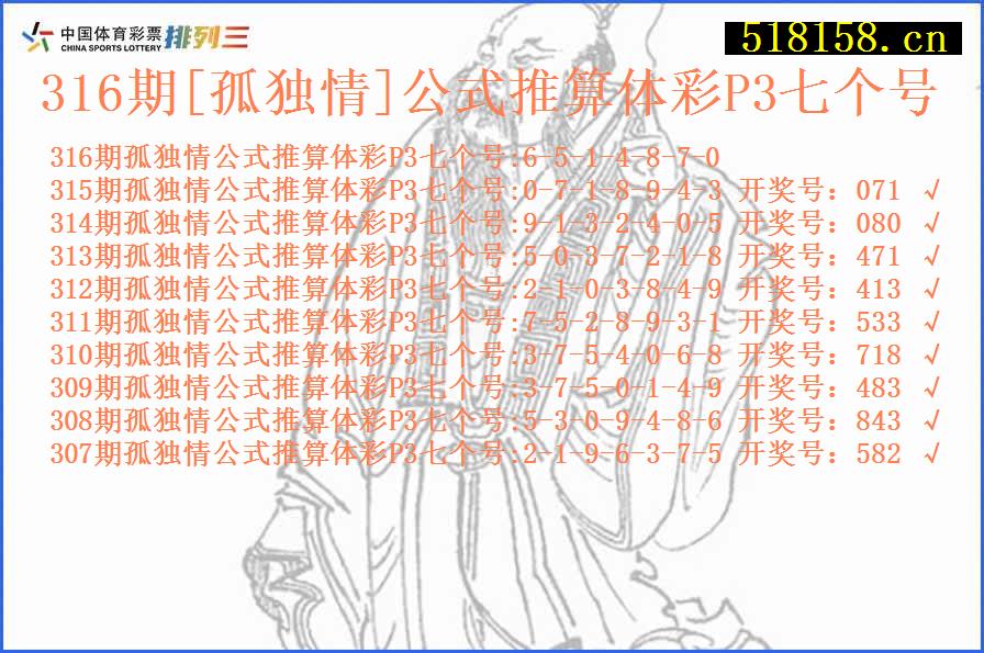 316期[孤独情]公式推算体彩P3七个号