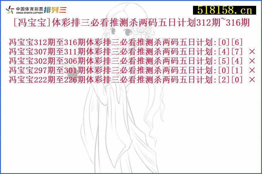 [冯宝宝]体彩排三必看推测杀两码五日计划312期~316期