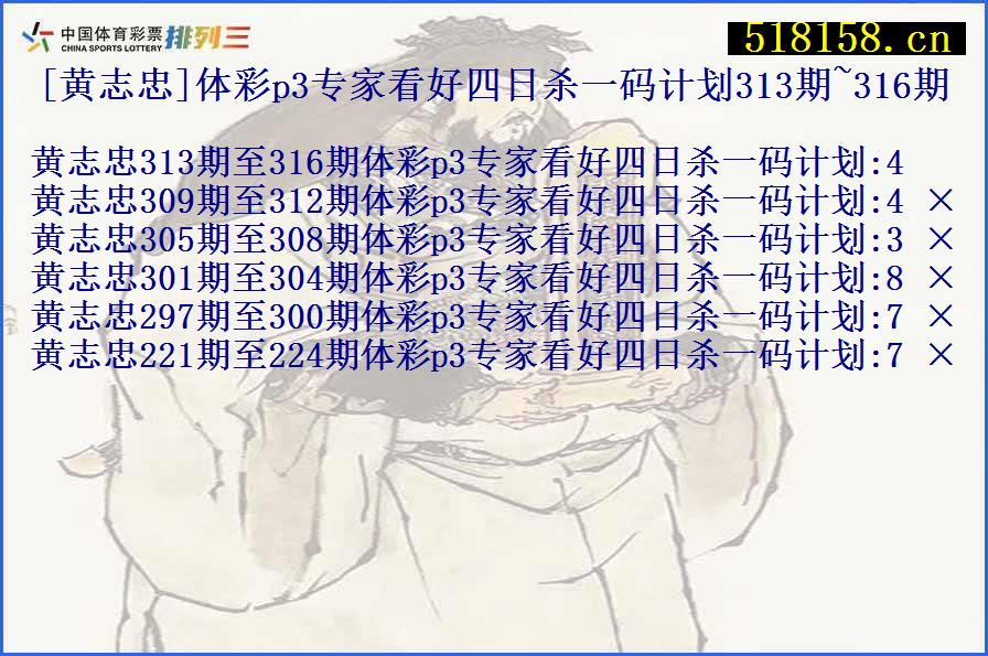 [黄志忠]体彩p3专家看好四日杀一码计划313期~316期