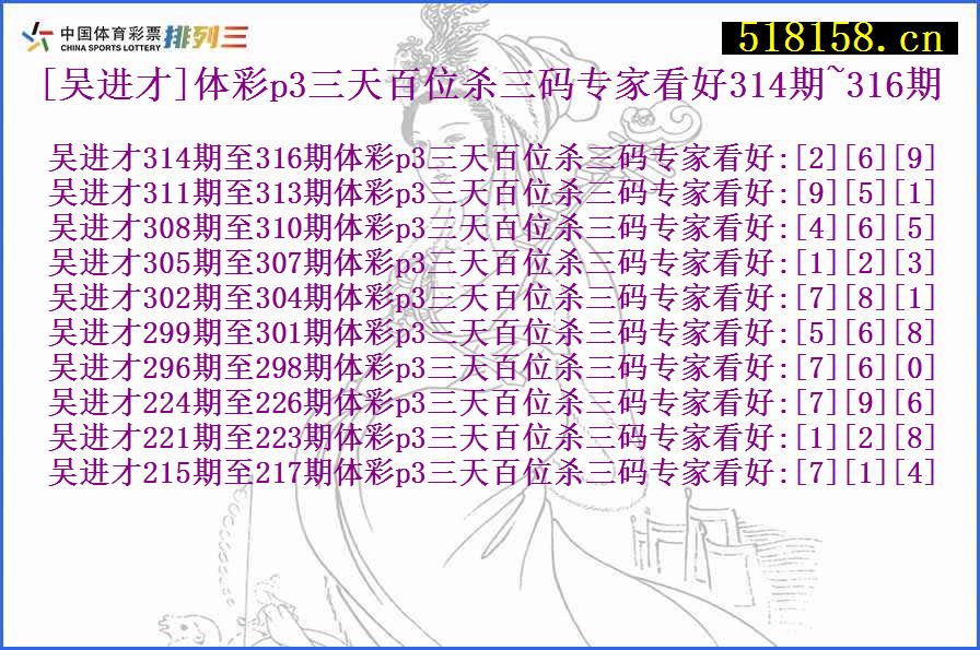 [吴进才]体彩p3三天百位杀三码专家看好314期~316期