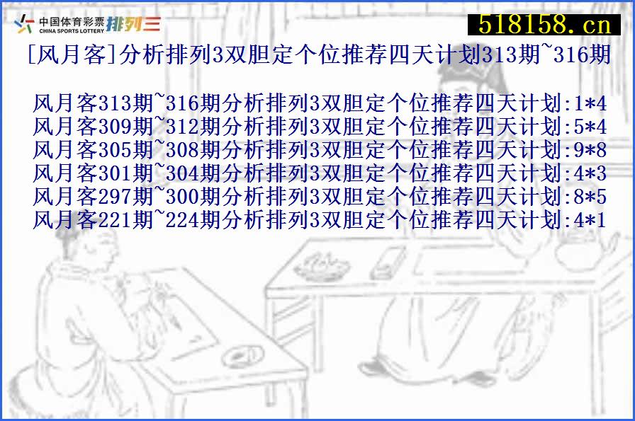 [风月客]分析排列3双胆定个位推荐四天计划313期~316期