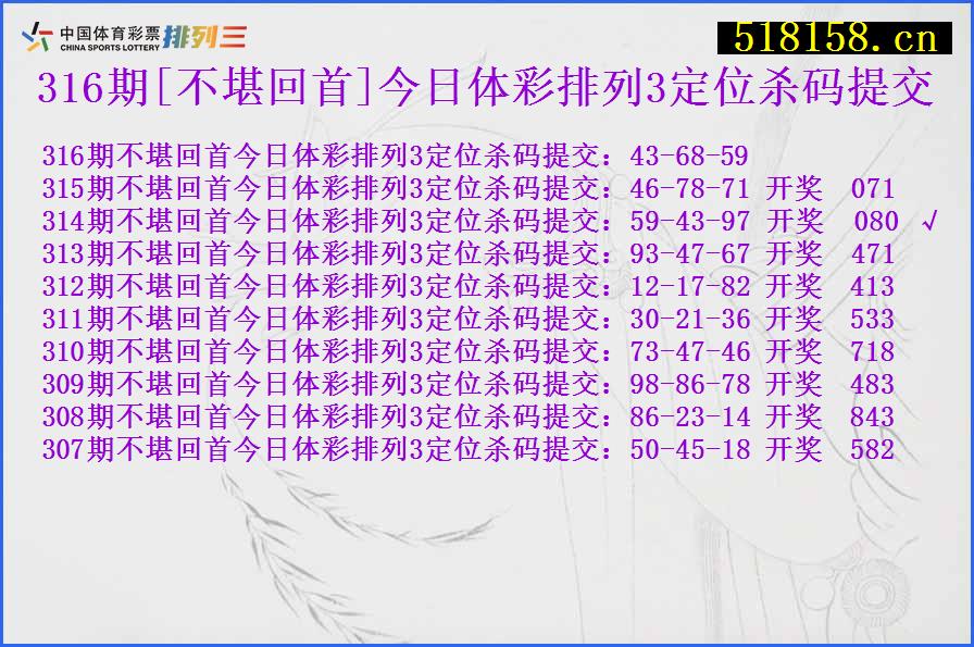 316期[不堪回首]今日体彩排列3定位杀码提交