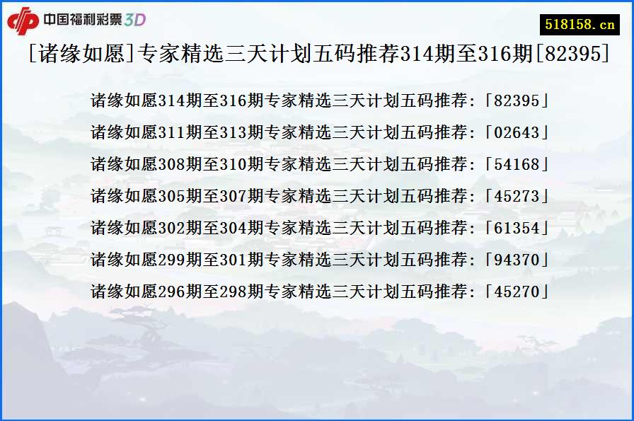 [诸缘如愿]专家精选三天计划五码推荐314期至316期[82395]