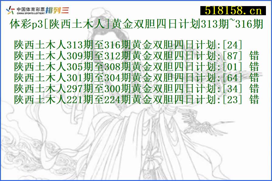 体彩p3[陕西土木人]黄金双胆四日计划313期~316期