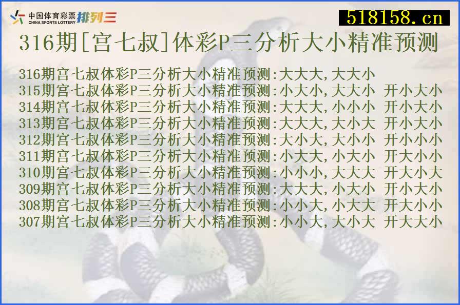 316期[宫七叔]体彩P三分析大小精准预测