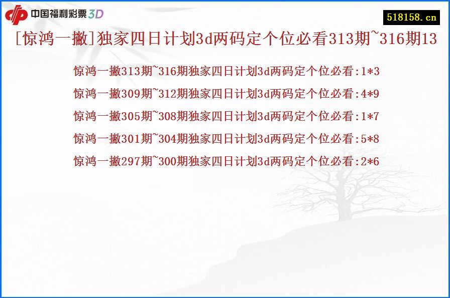 [惊鸿一撇]独家四日计划3d两码定个位必看313期~316期13