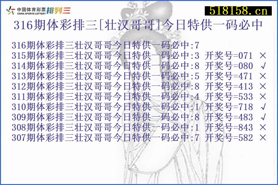 316期体彩排三[壮汉哥哥]今日特供一码必中