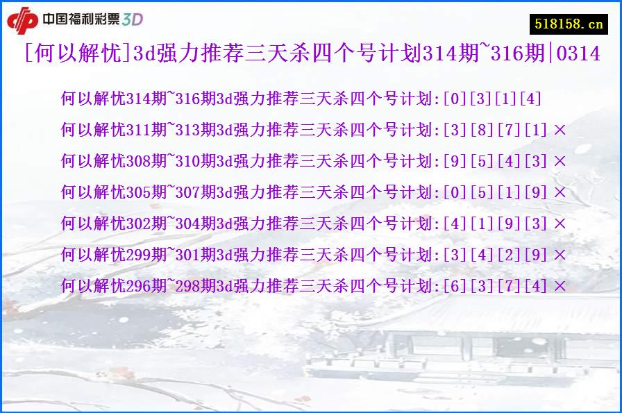 [何以解忧]3d强力推荐三天杀四个号计划314期~316期|0314