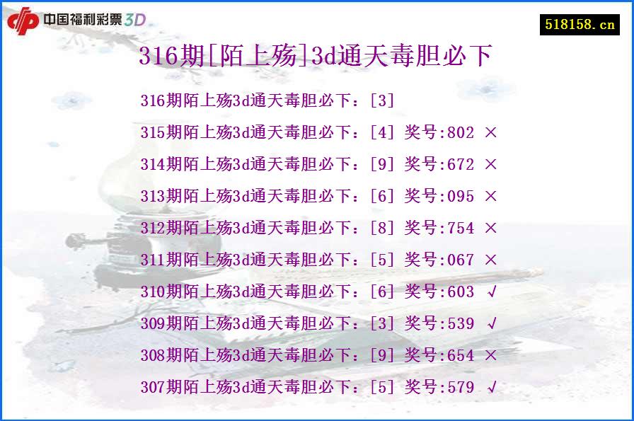 316期[陌上殇]3d通天毒胆必下