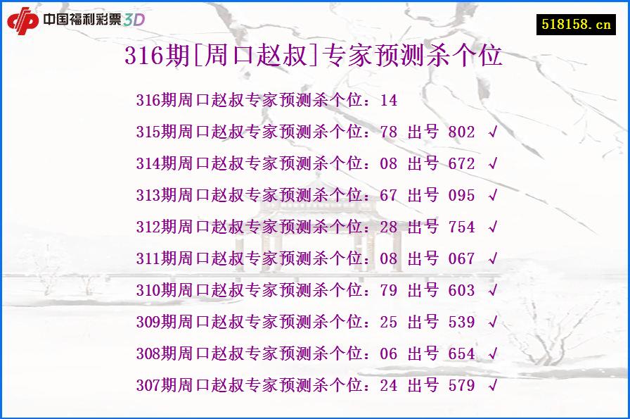 316期[周口赵叔]专家预测杀个位