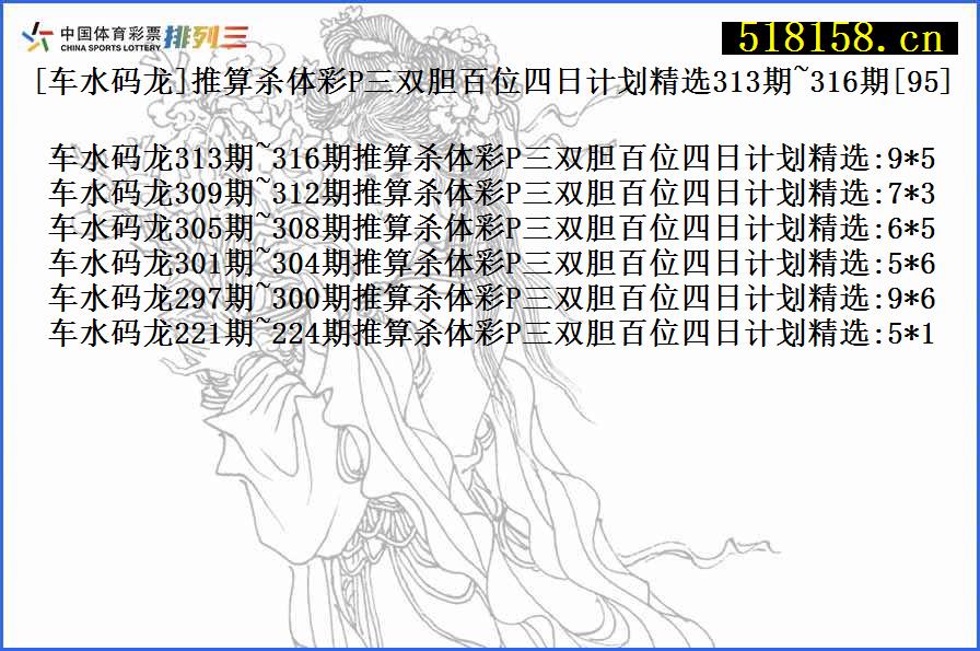 [车水码龙]推算杀体彩P三双胆百位四日计划精选313期~316期[95]