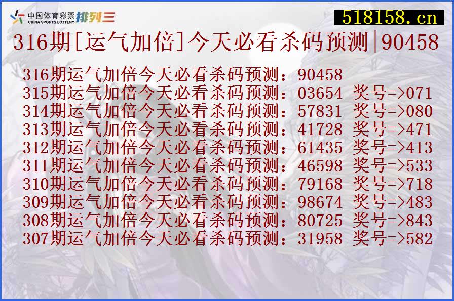 316期[运气加倍]今天必看杀码预测|90458