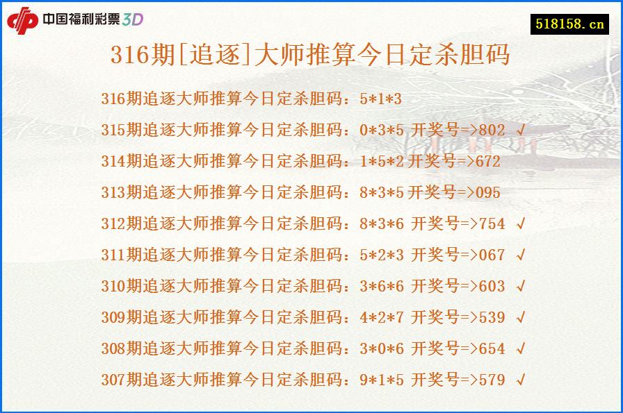 316期[追逐]大师推算今日定杀胆码