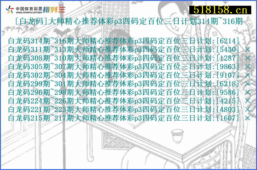 [白龙码]大师精心推荐体彩p3四码定百位三日计划314期~316期