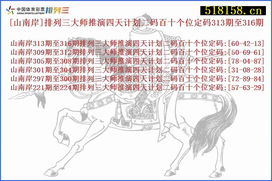 [山南岸]排列三大师推演四天计划二码百十个位定码313期至316期