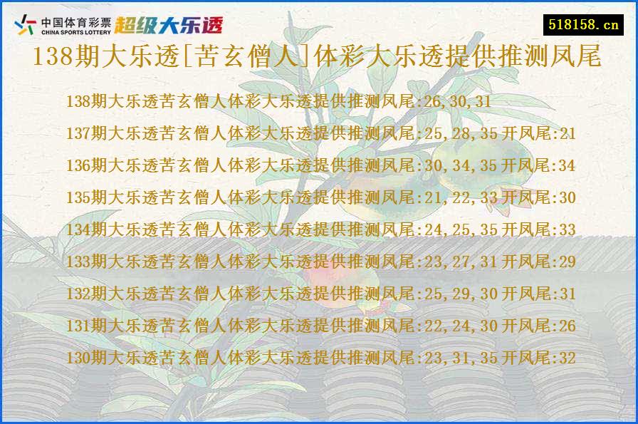 138期大乐透[苦玄僧人]体彩大乐透提供推测凤尾