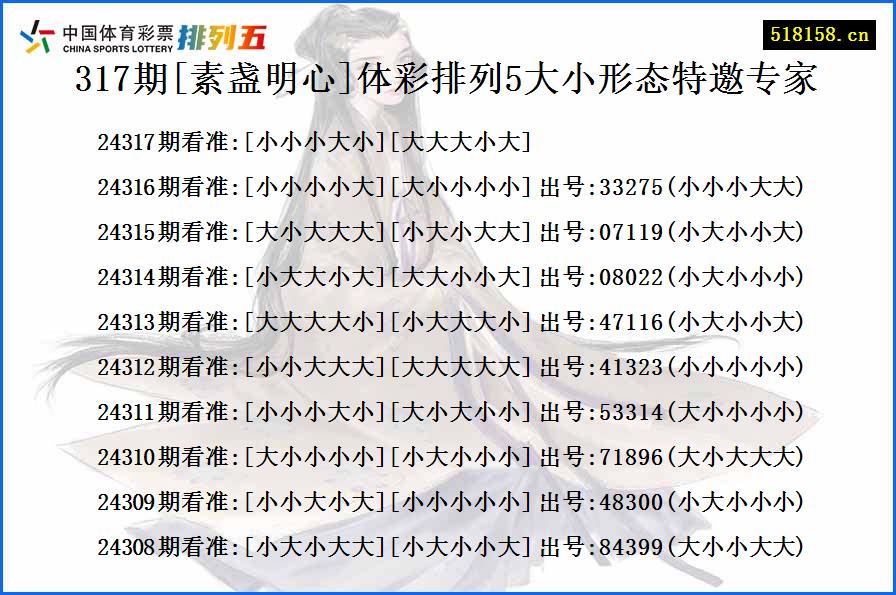 317期[素盏明心]体彩排列5大小形态特邀专家