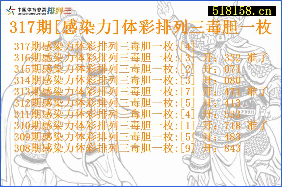 317期[感染力]体彩排列三毒胆一枚