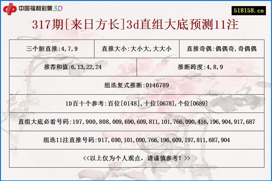 317期[来日方长]3d直组大底预测11注