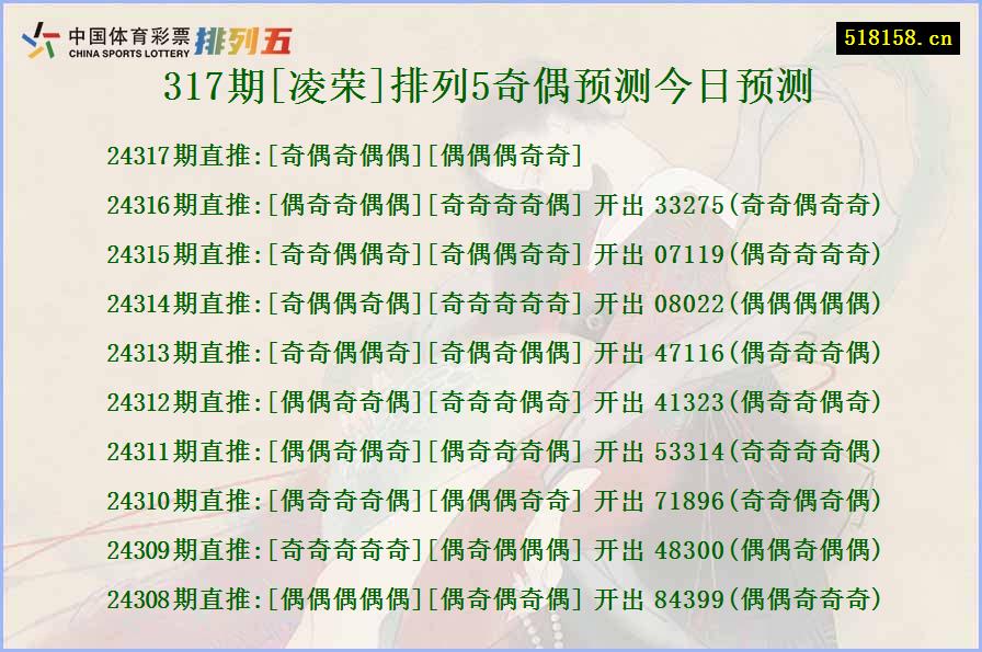 317期[凌荣]排列5奇偶预测今日预测